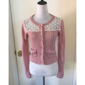 J-fashion Lolita Victorian Kawaii Dollcore Pink & White Cardigan Sweater S
